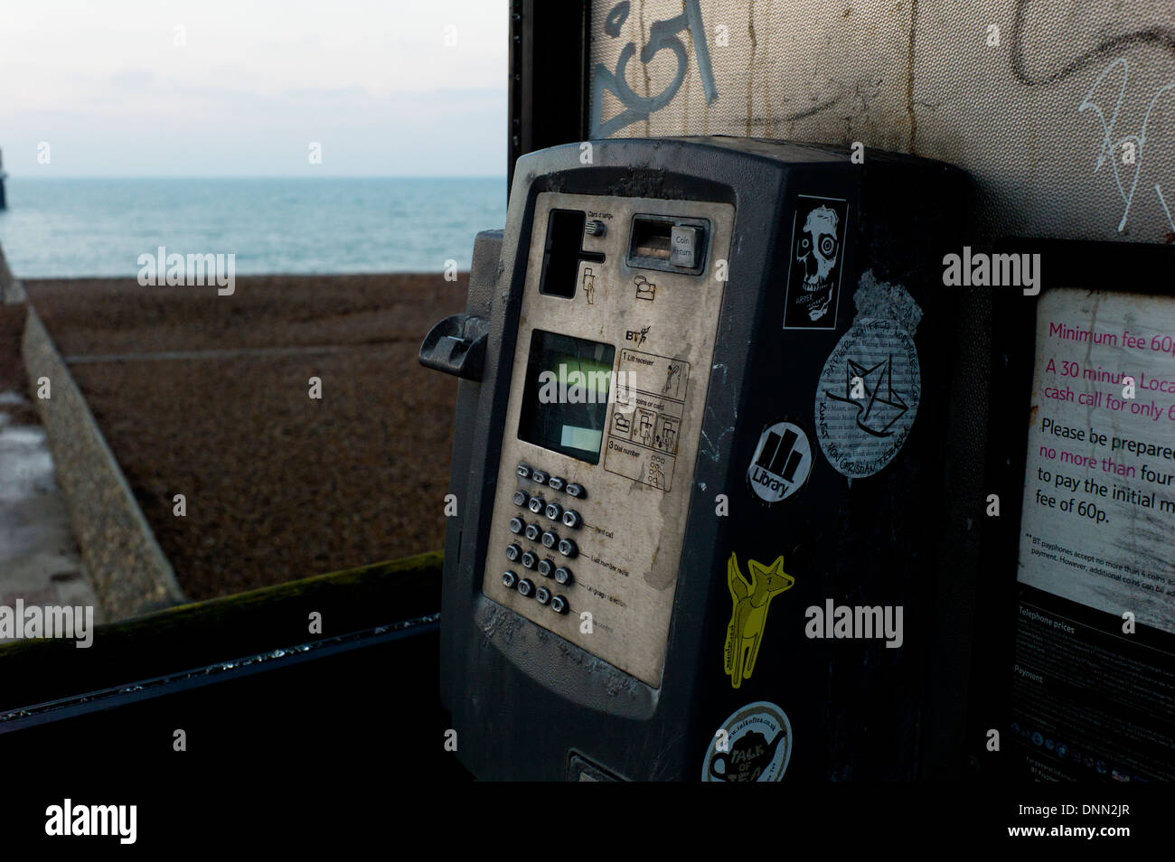 Vandalized public telephone, brighton beach Stock Photo
