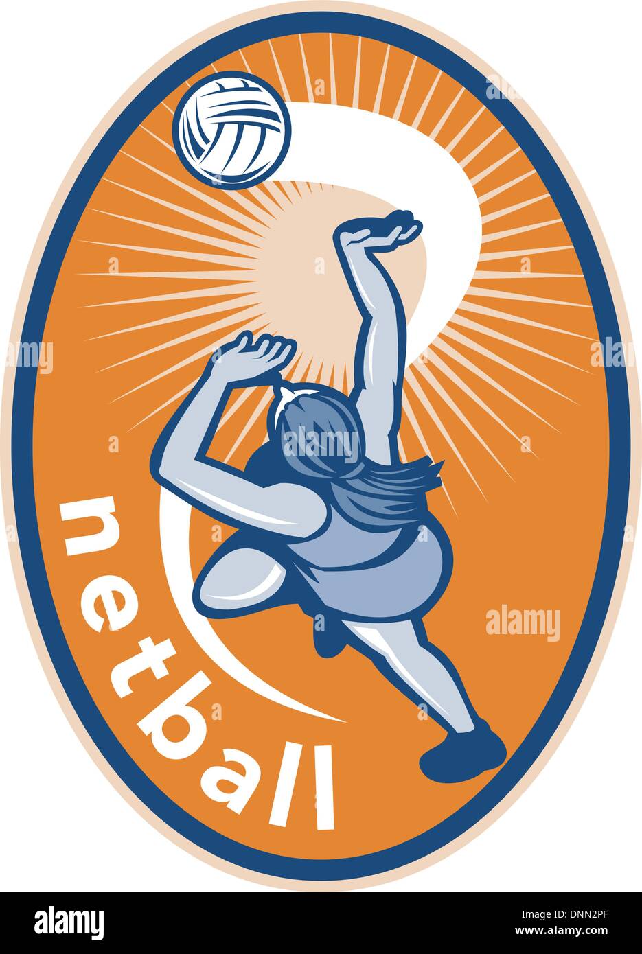 Illustration Of A Netball Player Jumping Ball Set Inside Oval DNN2PF 