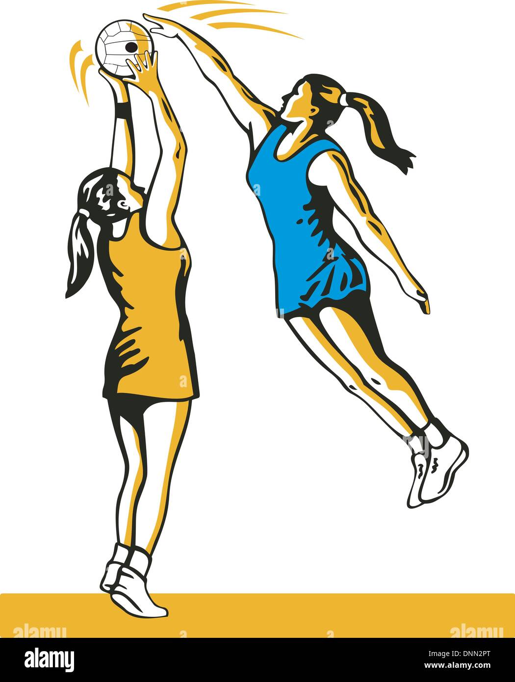 illustration of a netball player shooting defending blocked isolated