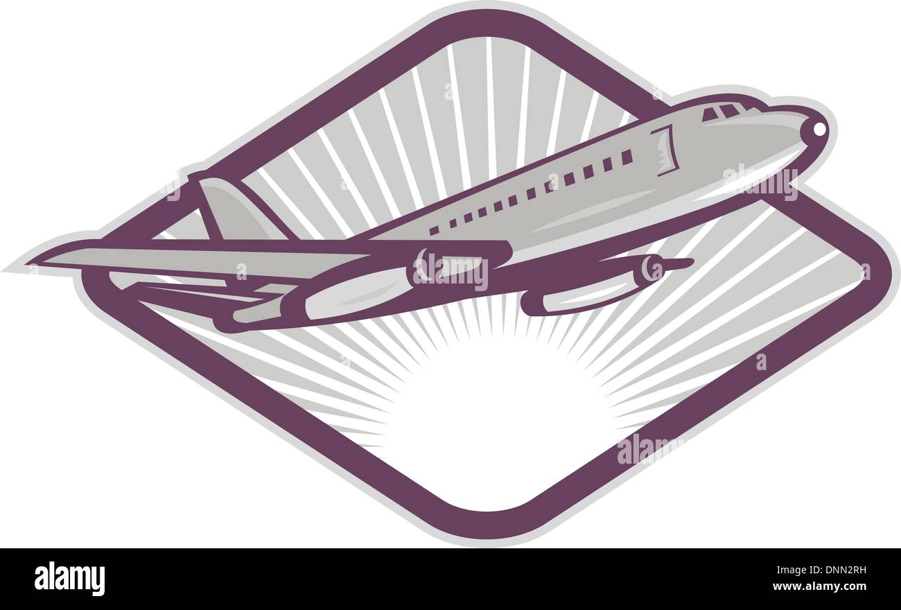 illustration of a Jumbo jet airliner taking off set inside a diamond Stock Vector