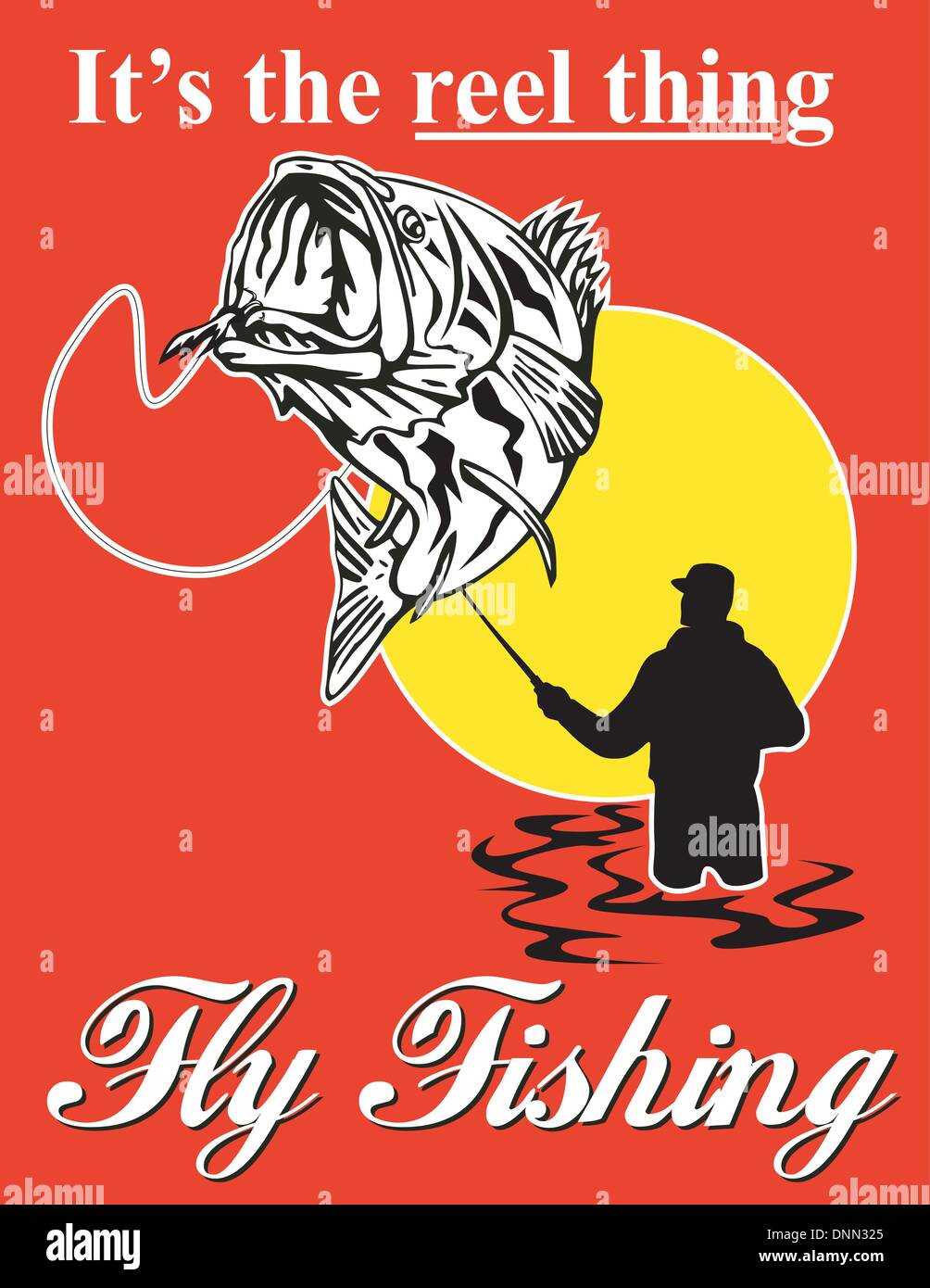 graphic design illustration of ly fisherman catching largemouth