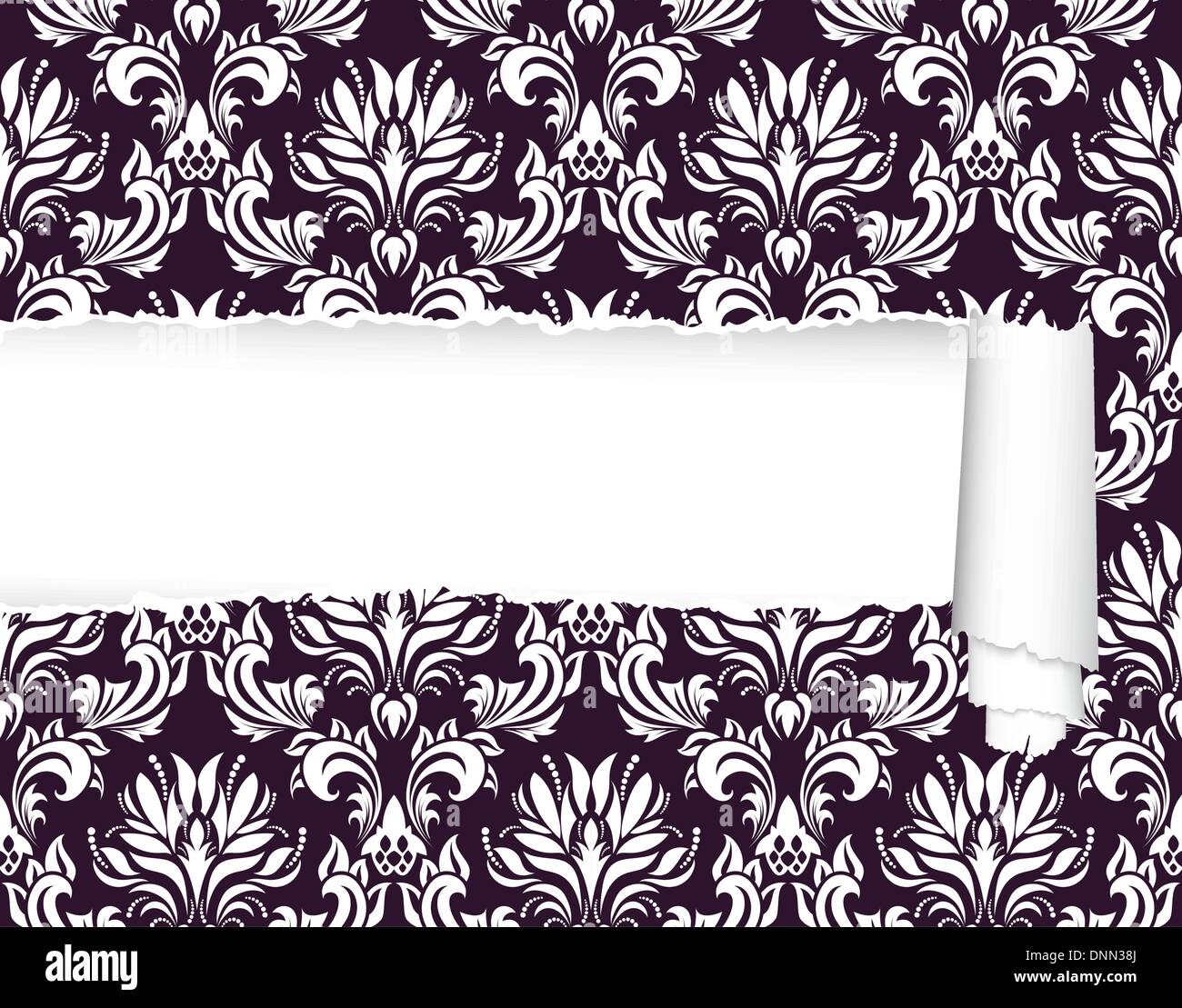 Damask seamless vector pattern with ripped copy-space for your text.  For easy making seamless pattern just drag ornate group into swatches bar, and use it for filling any contours. Stock Vector