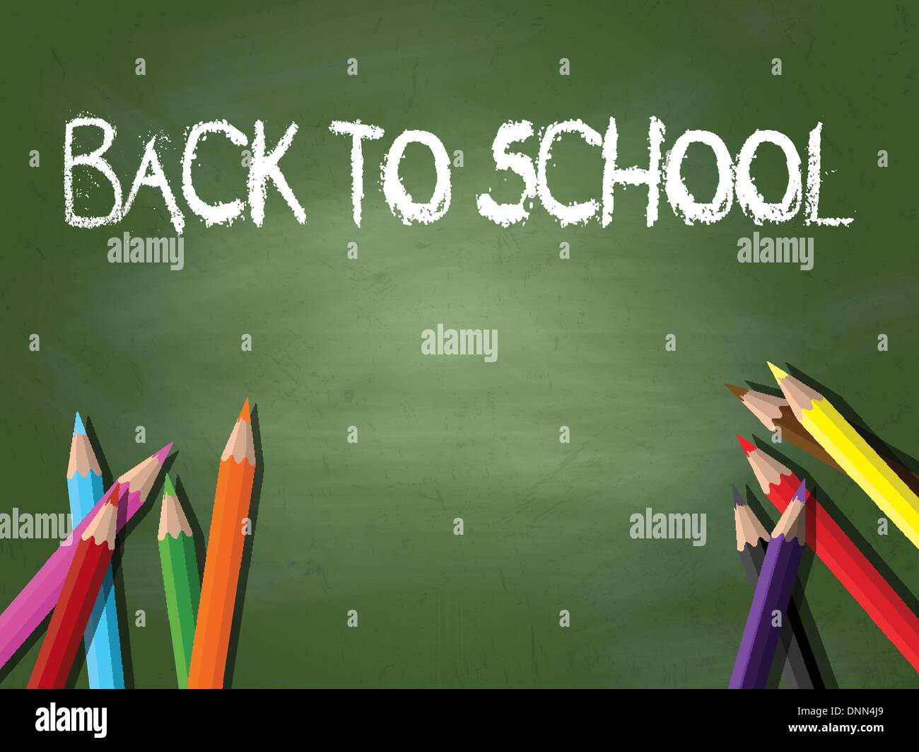 Back to school background with coloured pencils on a chalkboard Stock Vector