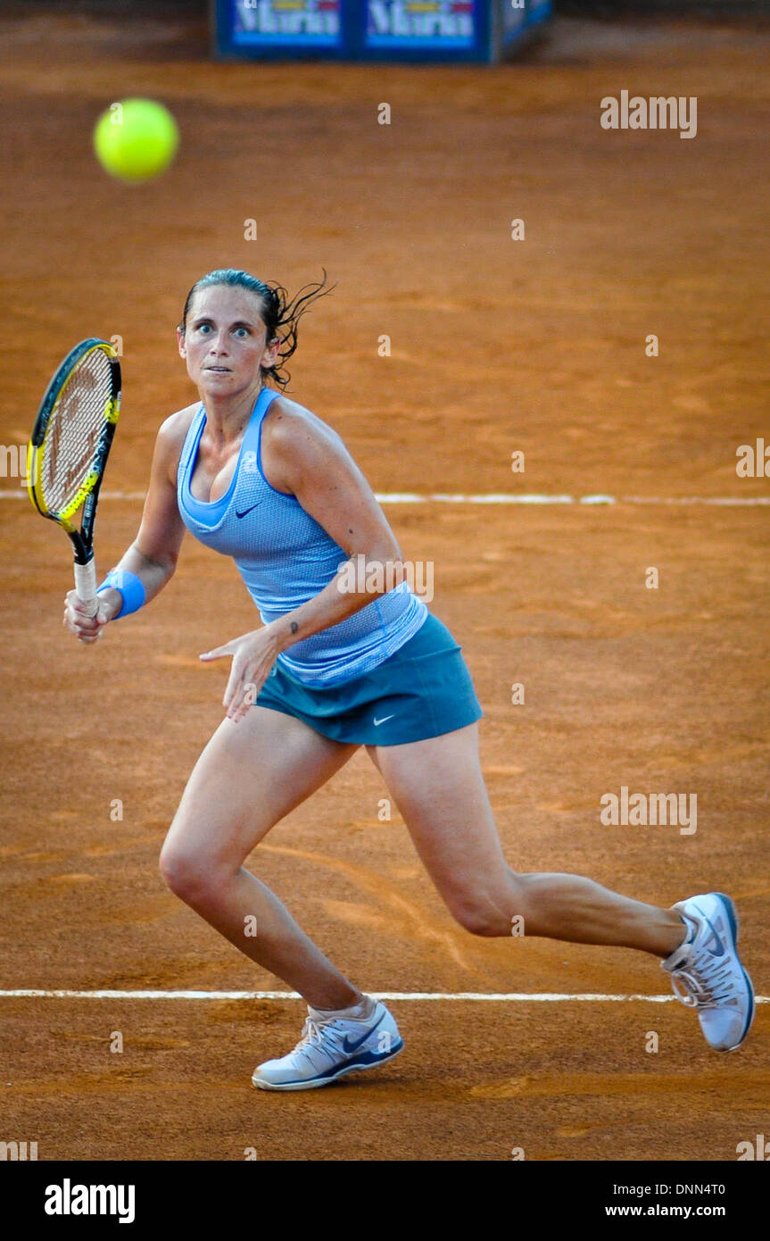 Palermo, Italy. 13th July, 2013. Roberta Vinci coming to the net to hit a  volley, in Palermo, Italy, on July 13, 2013.Photo: Guglielmo  Mangiapane/NurPhoto © Guglielmo Mangiapane/NurPhoto/ZUMAPRESS.com/Alamy  Live News Stock Photo -