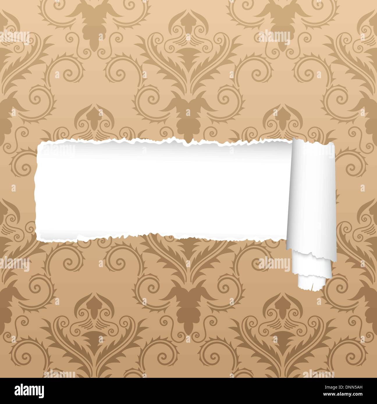 Damask seamless vector pattern with ripped copy-space for your text.  For easy making seamless pattern just drag ornate group into swatches bar, and use it for filling any contours. Stock Vector