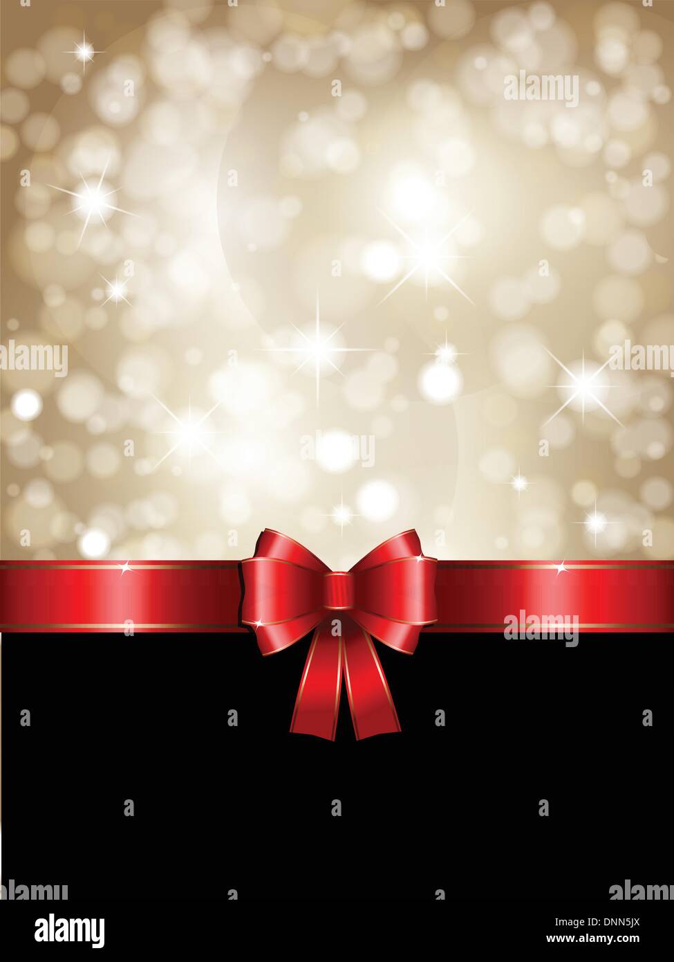 Christmas design with a glossy red ribbon and glittery gold background