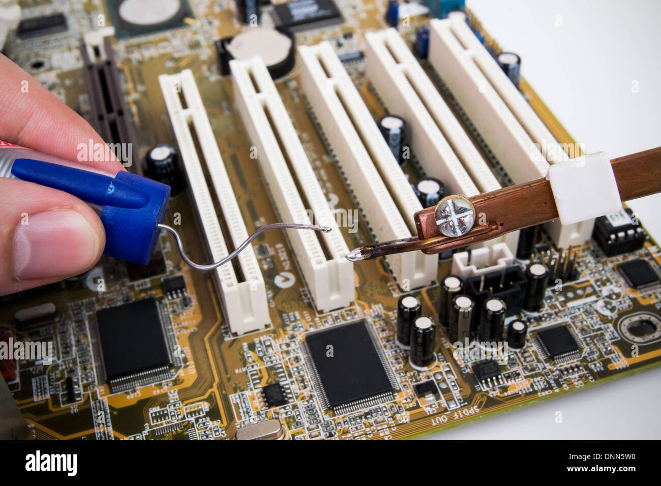 Repairing PC motherboard Stock Photo