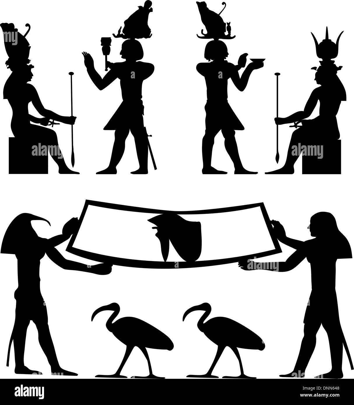 Egyptian hieroglyphs and fresco. Vector illustration. Stock Vector