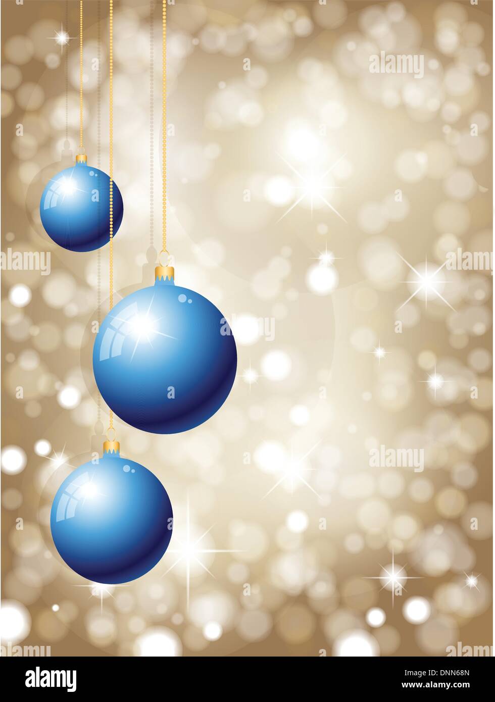 Hanging Christmas baubles on a glittery gold background Stock Vector ...