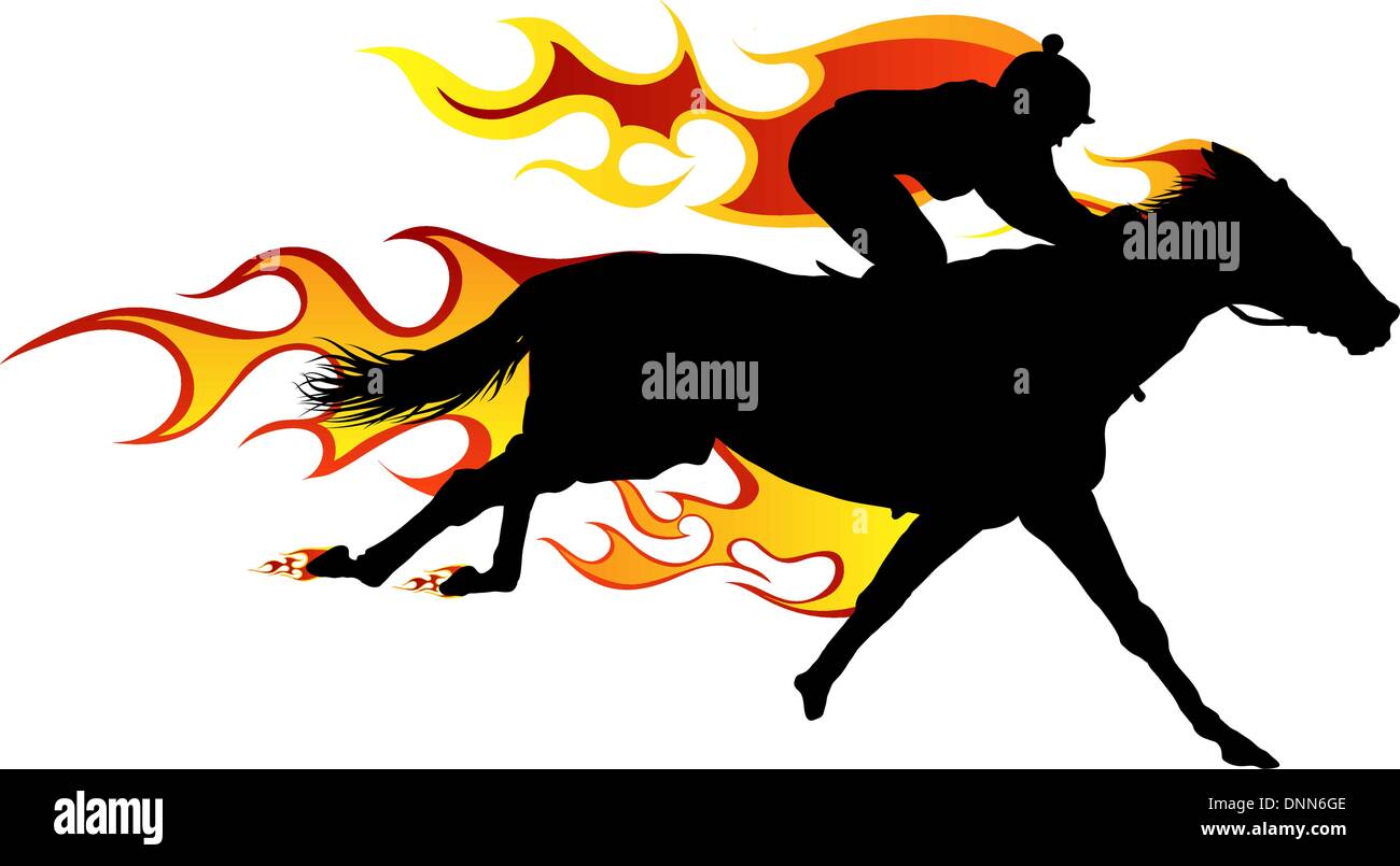 Horse silhouette with flame tongues. Vector illustration. Stock Vector