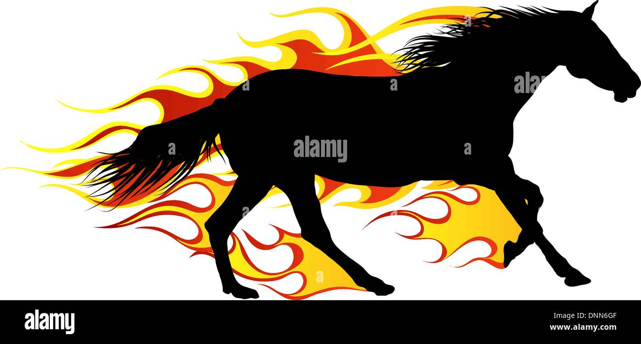 Horse silhouette with flame tongues. Vector illustration. Stock Vector