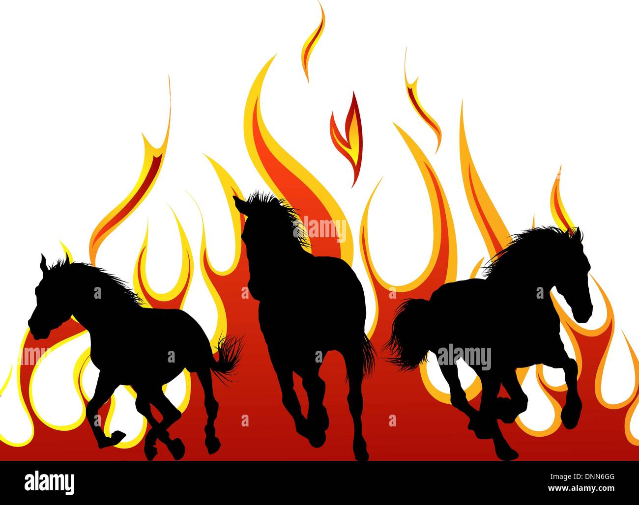 Horse silhouettes with flame tongues. Vector illustration. Stock Vector