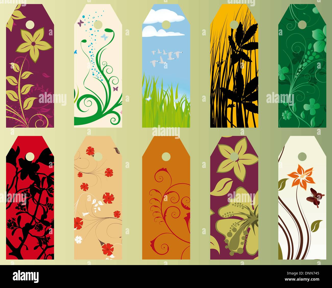 Set of ten different vector floral bookmarks Stock Vector