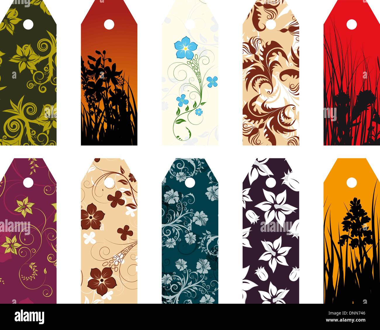 Set of ten different vector floral  bookmarks Stock Vector