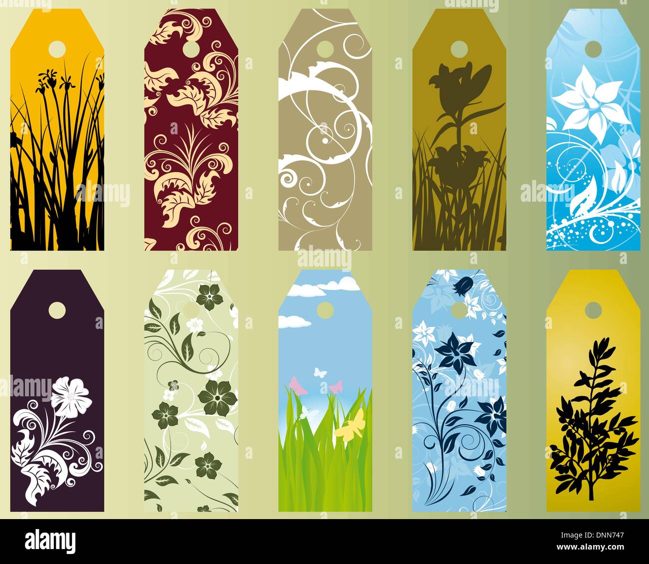 Set of ten different vector floral  bookmarks Stock Vector