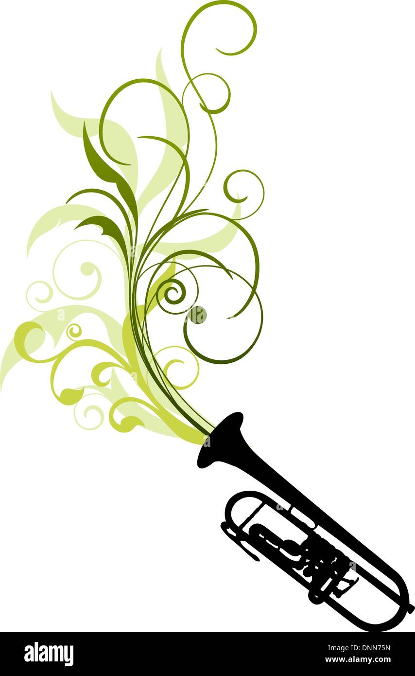 Wind instrument with Floral border for design use. Vector illustration ...