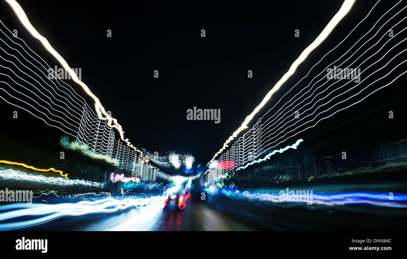moving car abstract, blurred citylights Stock Photo - Alamy