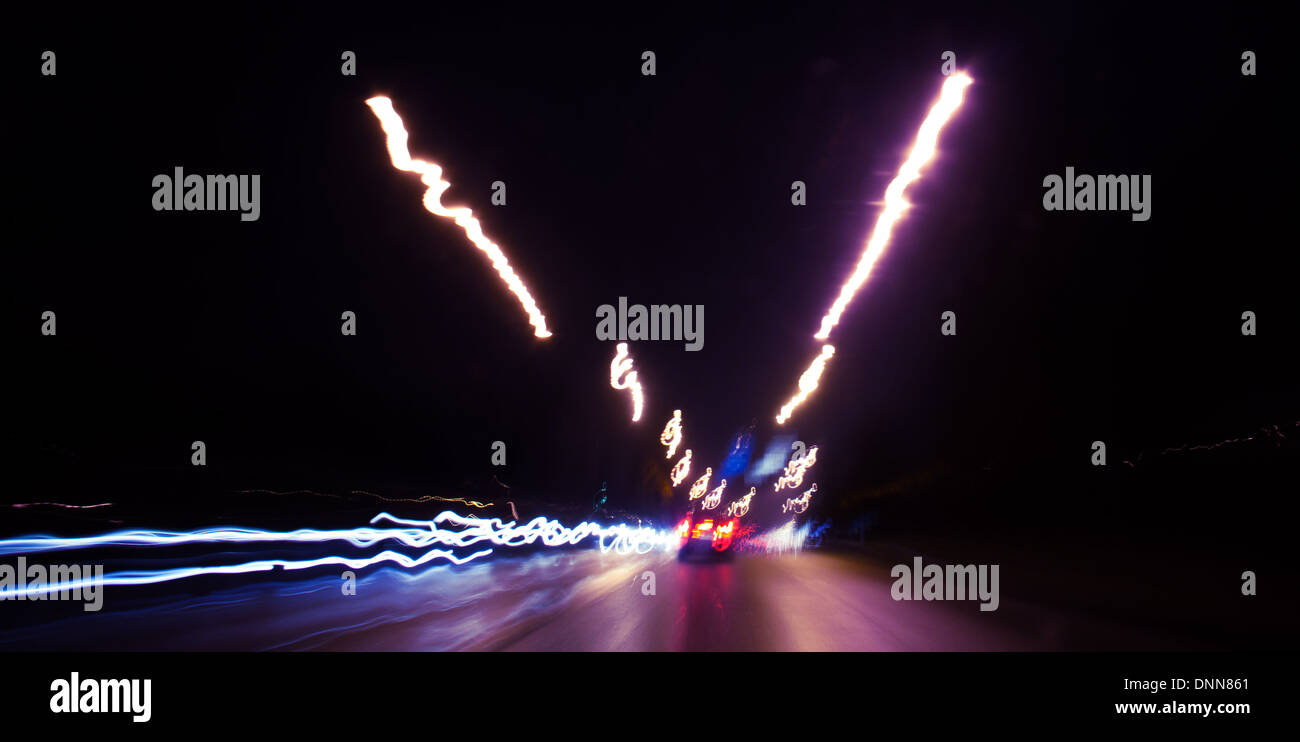 moving car abstract, blurred citylights Stock Photo - Alamy