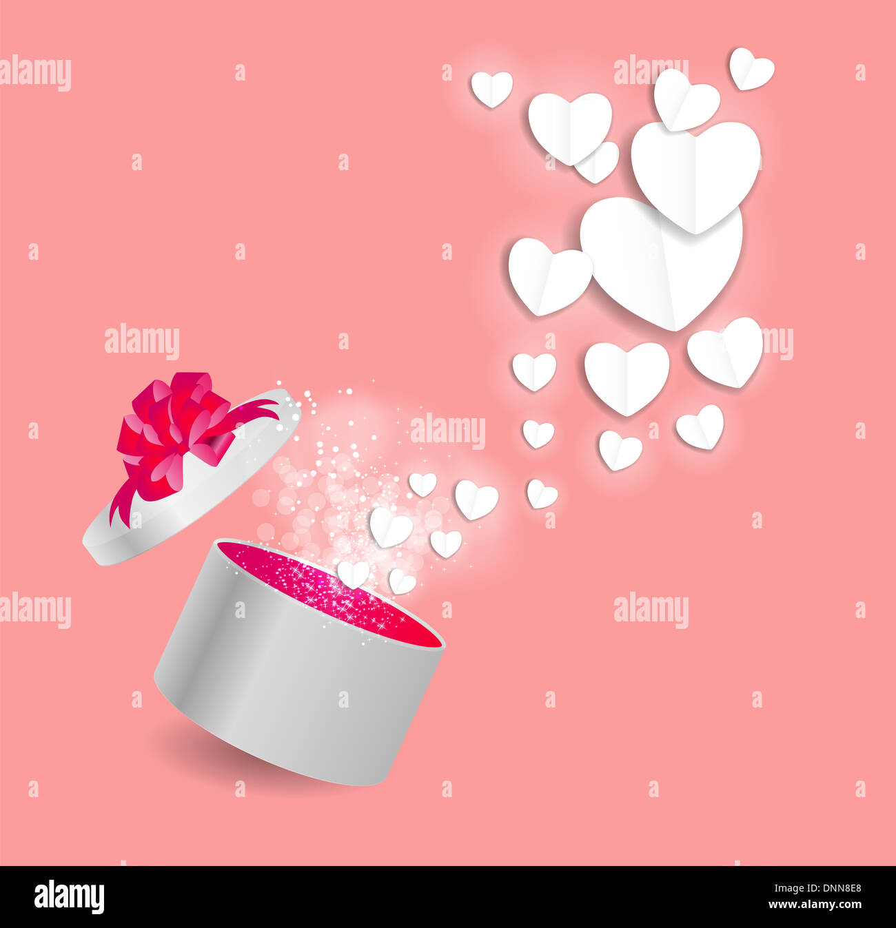 Valentines Day Card with Gift Box and Heart Shaped Balloons, Vector ...