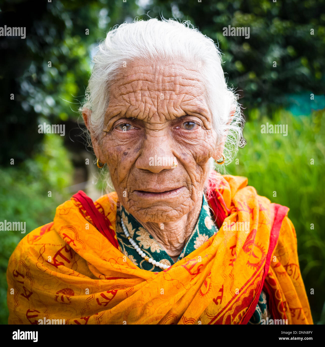 Elderly Nepali woman Stock Photo