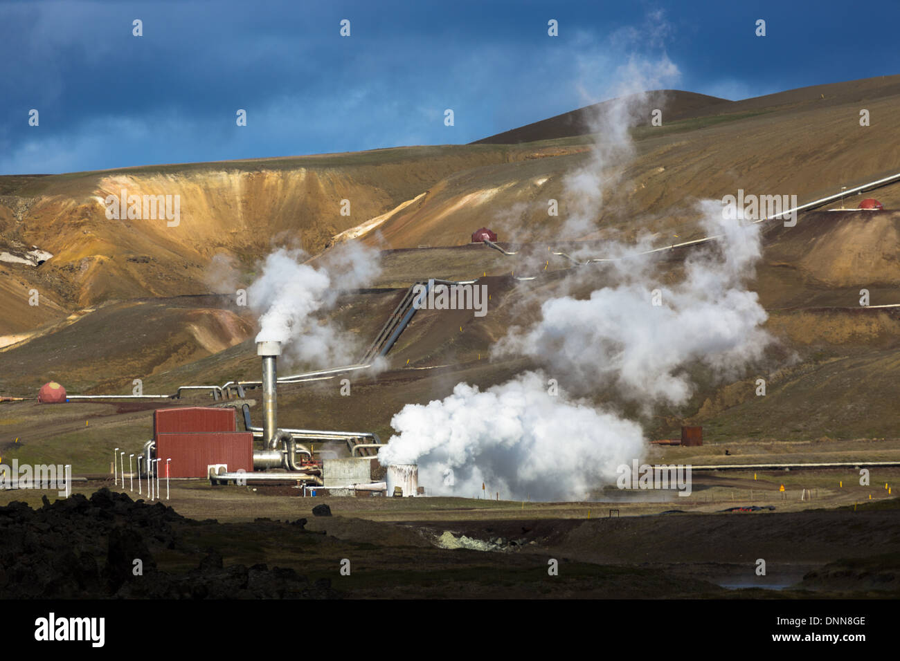 The Krafla Power Station is a 60 MW geothermal power station located near the Krafla Volcano in Iceland. Stock Photo