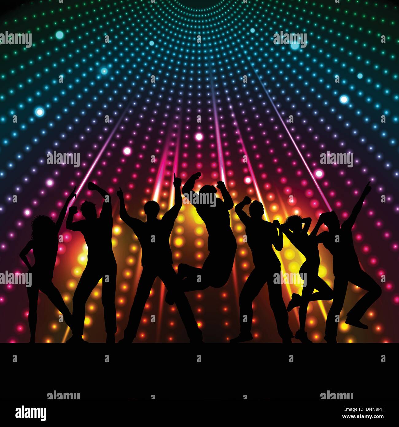 Silhouettes of people dancing on a disco lights background Stock Vector  Image & Art - Alamy