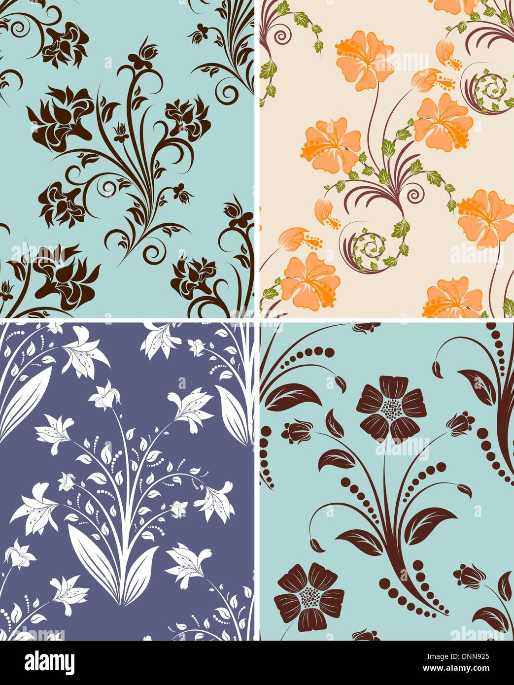 Patterned Background Easy Seamless vector floral backgrounds set. For easy making seamless ...