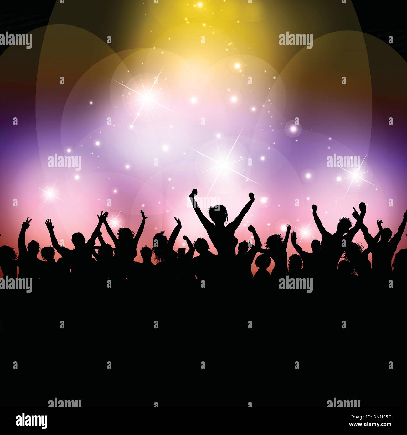 Silhouette of an excited audience on a colourful background Stock Vector