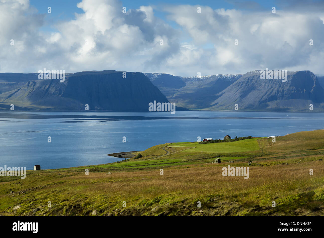 View across Jordur fjord Westfjord Iceland Stock Photo