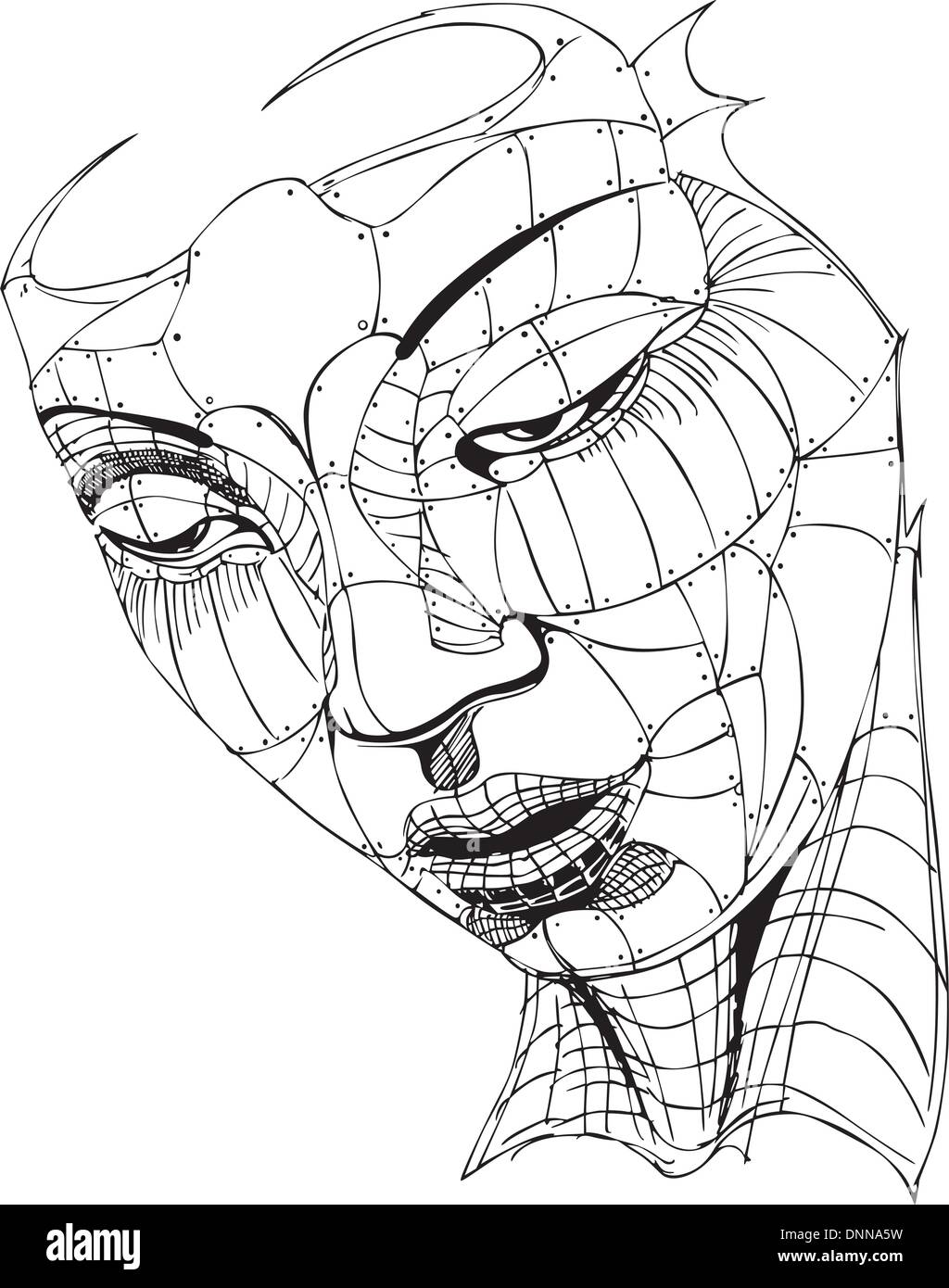 Wireframe Woman Face. Black and white vector illustration. Stock Vector