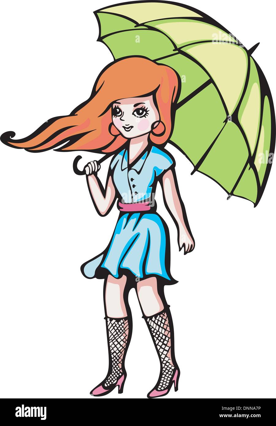 Young girl with umbrella. Color vector illustration Stock Vector Image