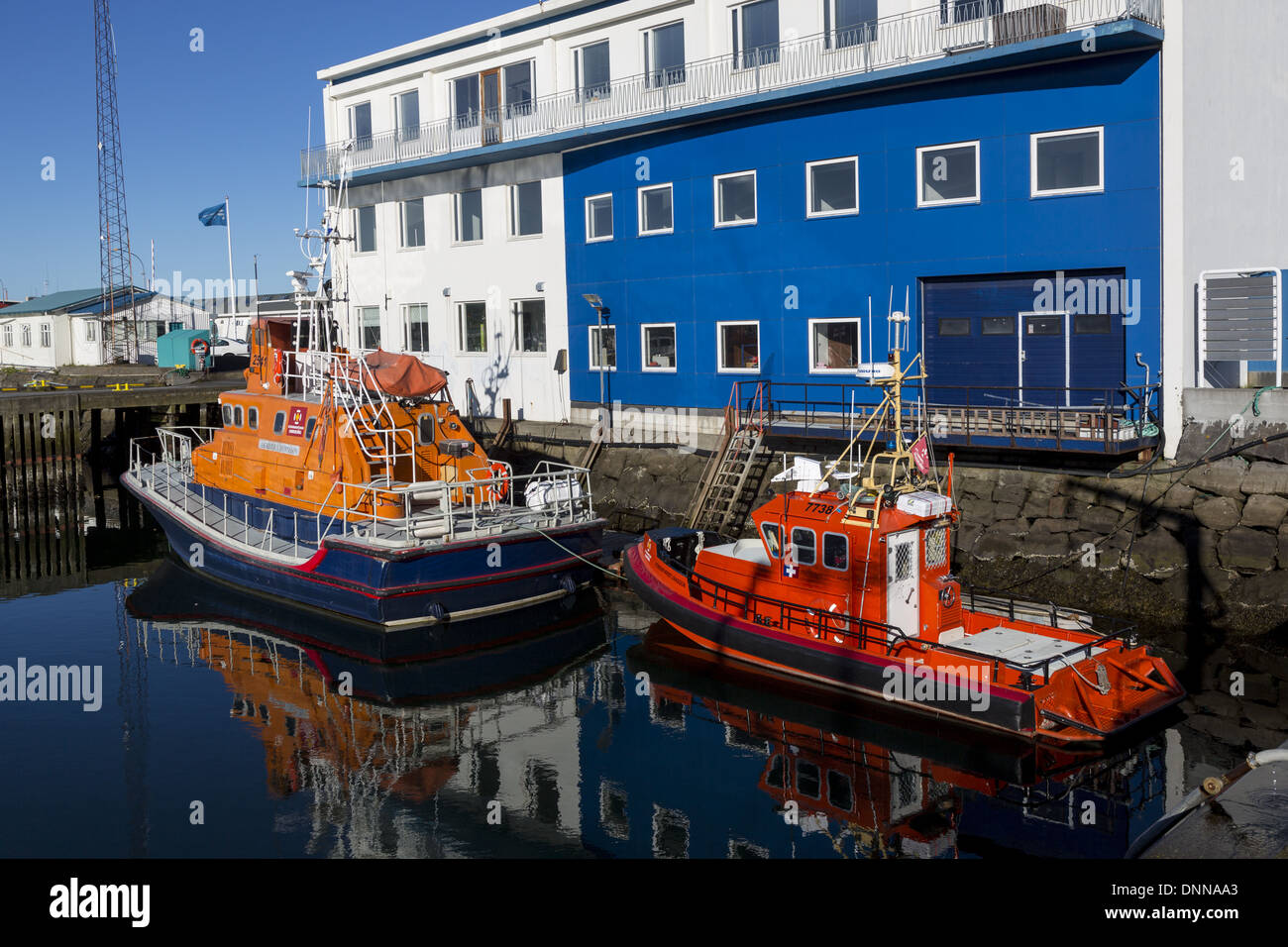 Vessels of the Icelandic Search and Rescue service moored at their base in Reyjavik, Iceland Stock Photo