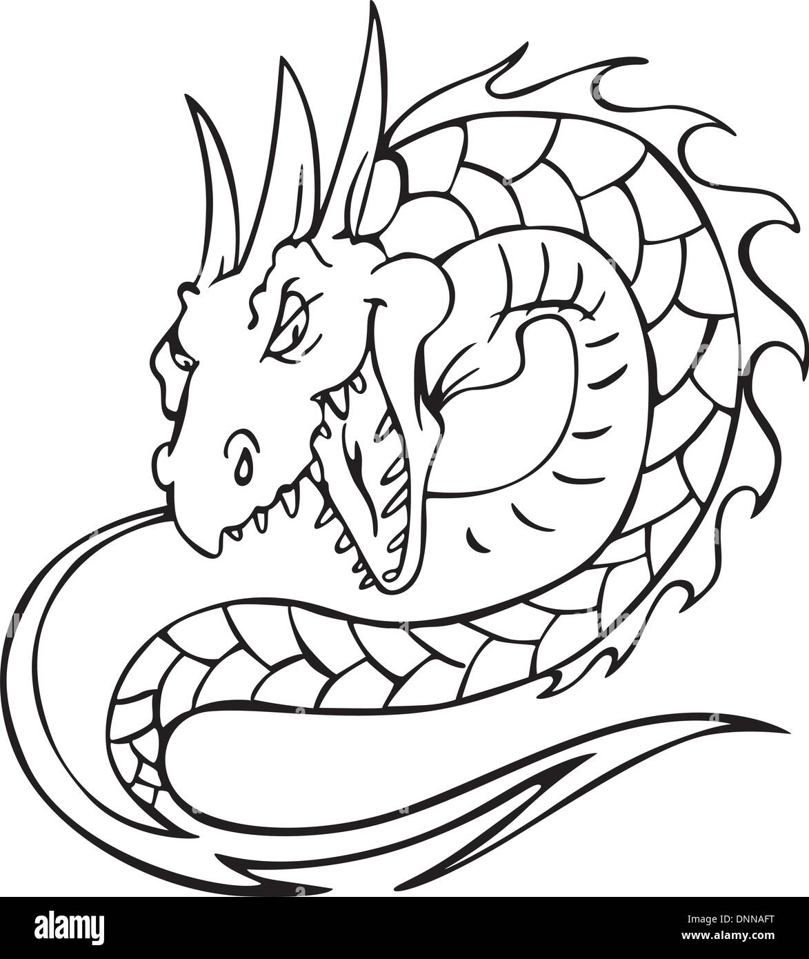 Dragon serpent. Black and white vector illustration. Stock Vector