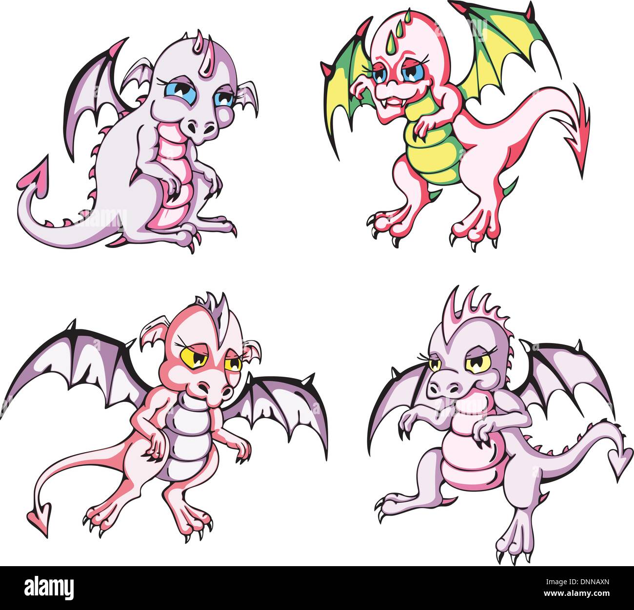 Pink baby dragons. Set of color vector illustrations Stock Vector Image