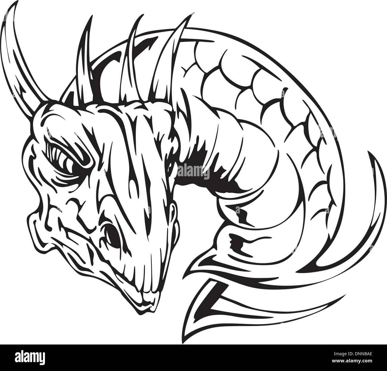 Dragon head tattoo. Back and white vector illustrations. Stock Vector