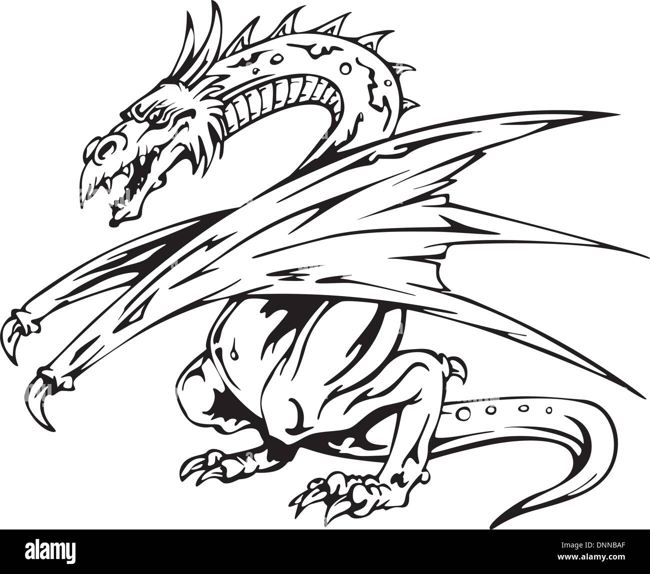 Dragon tattoo. Back and white vector illustrations. Stock Vector