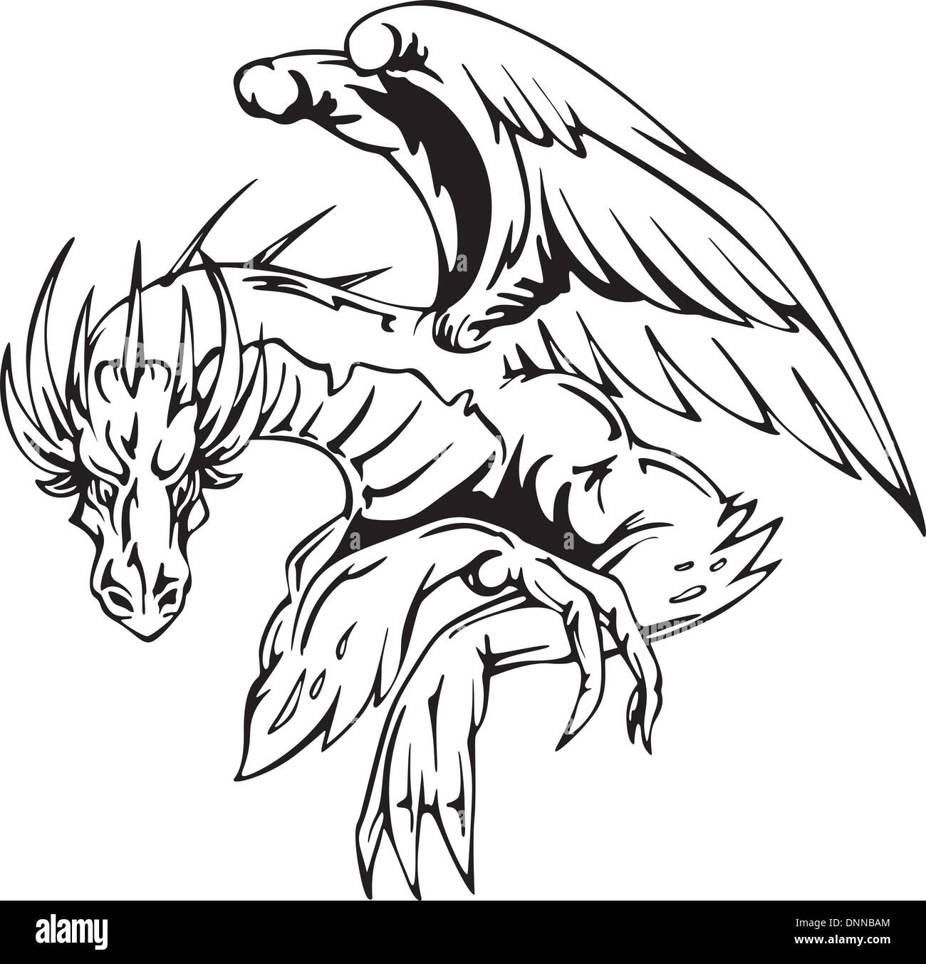 Dragon sitting - tattoo design. EPS vector illustration. Stock Vector
