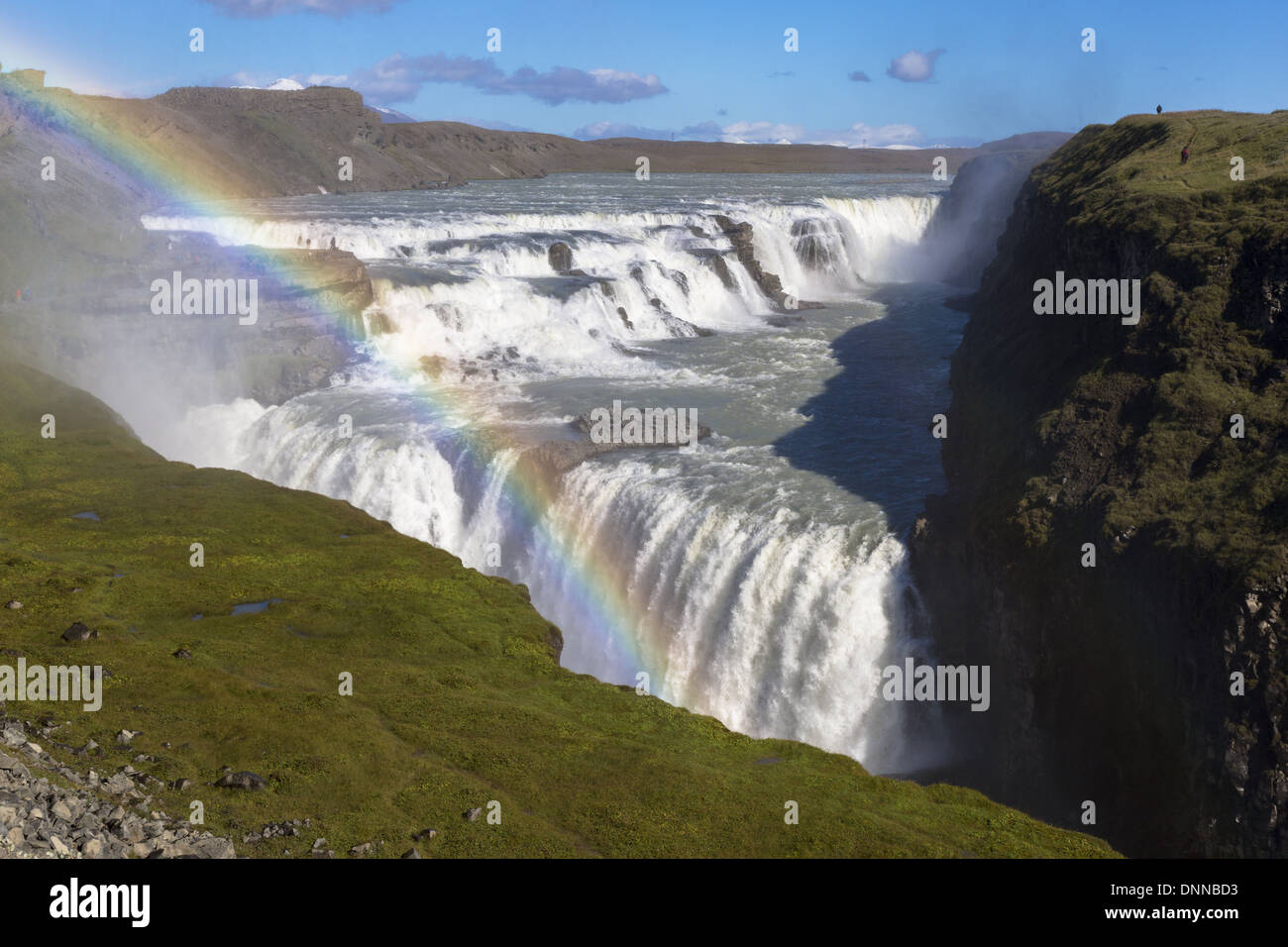 Rainbow over the Gullfoss waterfall Iceland located on the upper part of River Hvita Iceland Stock Photo