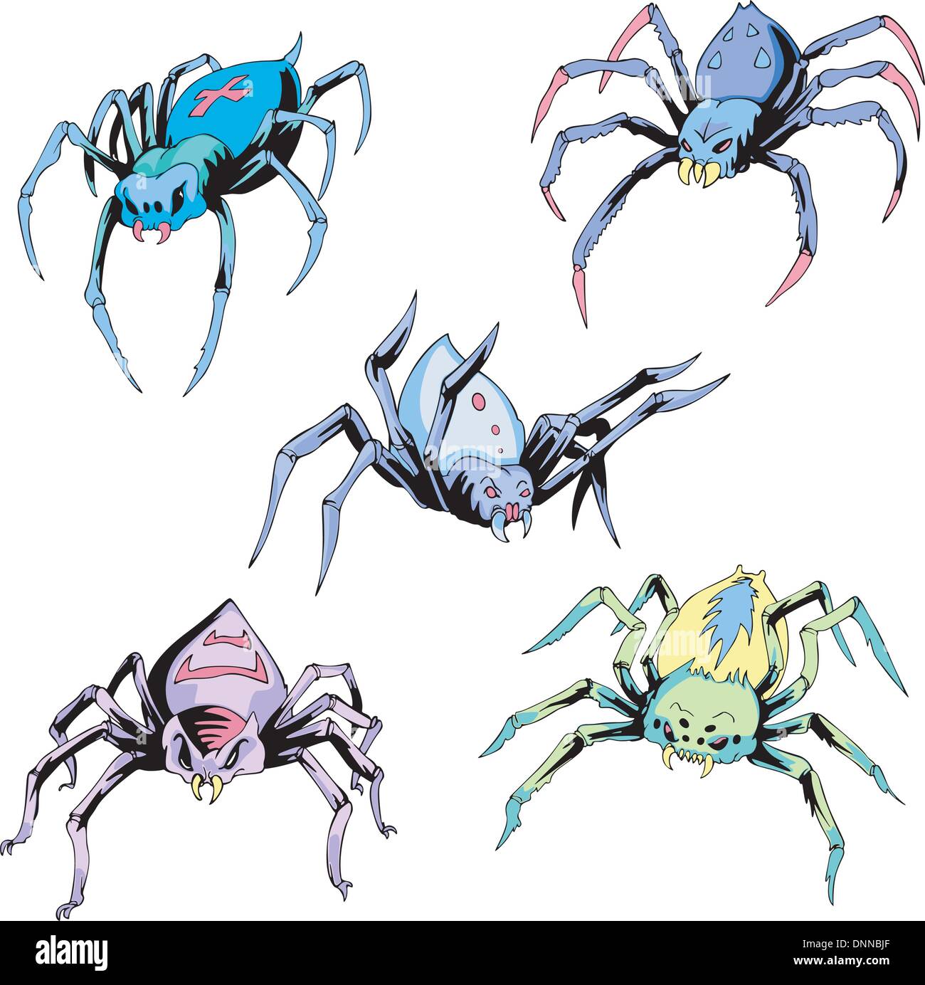 Set of spider tattoos. Color vector illustrations Stock Vector Image