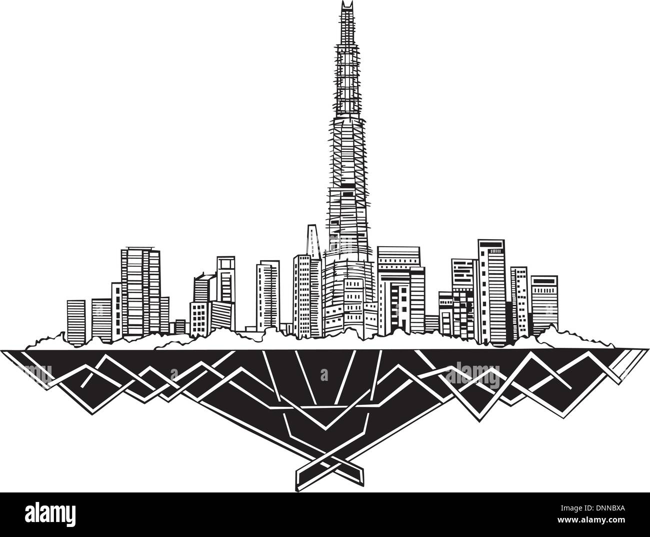 Dubai Skyline (UAE). Black and white vector illustration EPS 8. Stock Vector