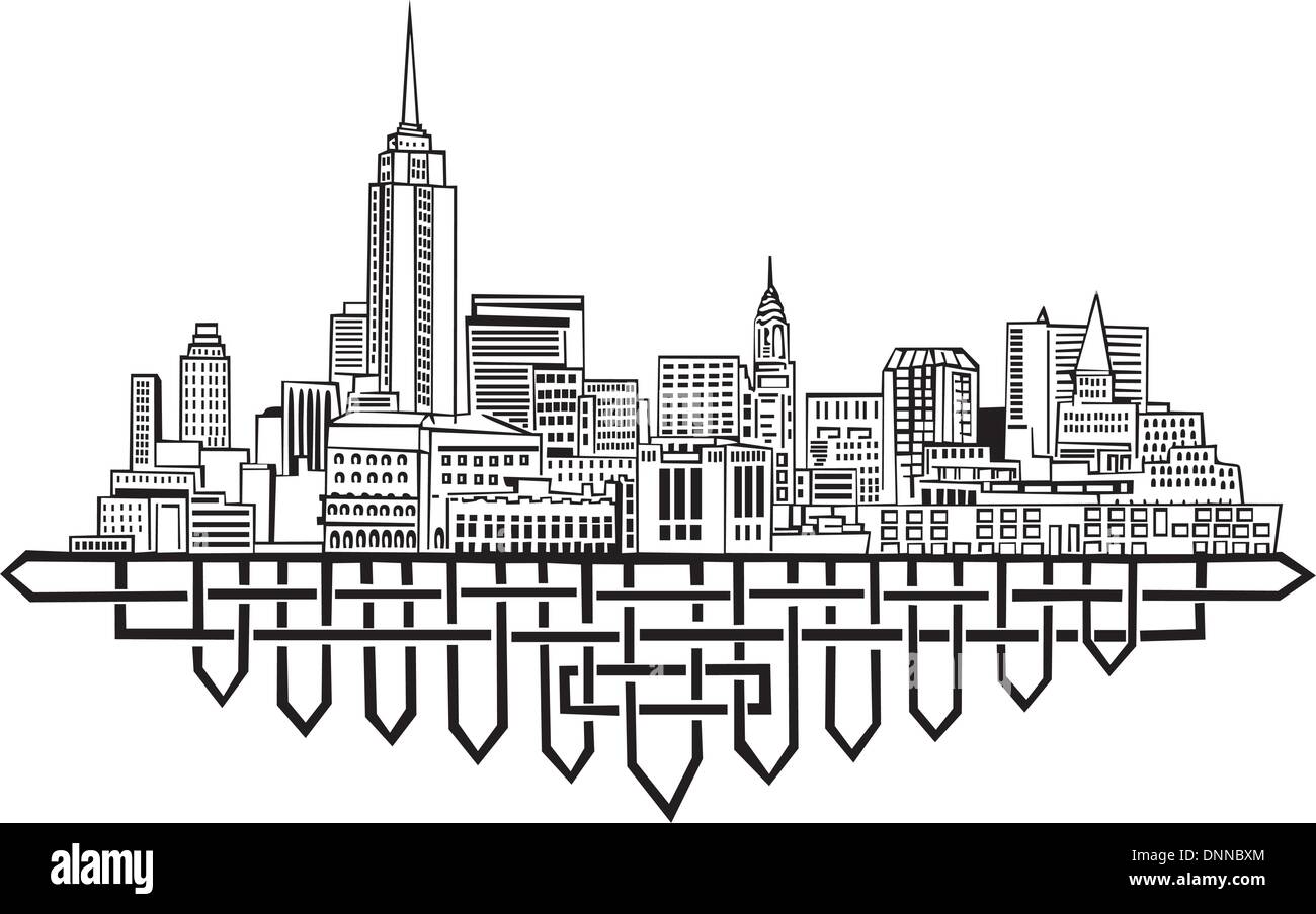 New York Skyline. Black and white vector illustration EPS 8 Stock ...
