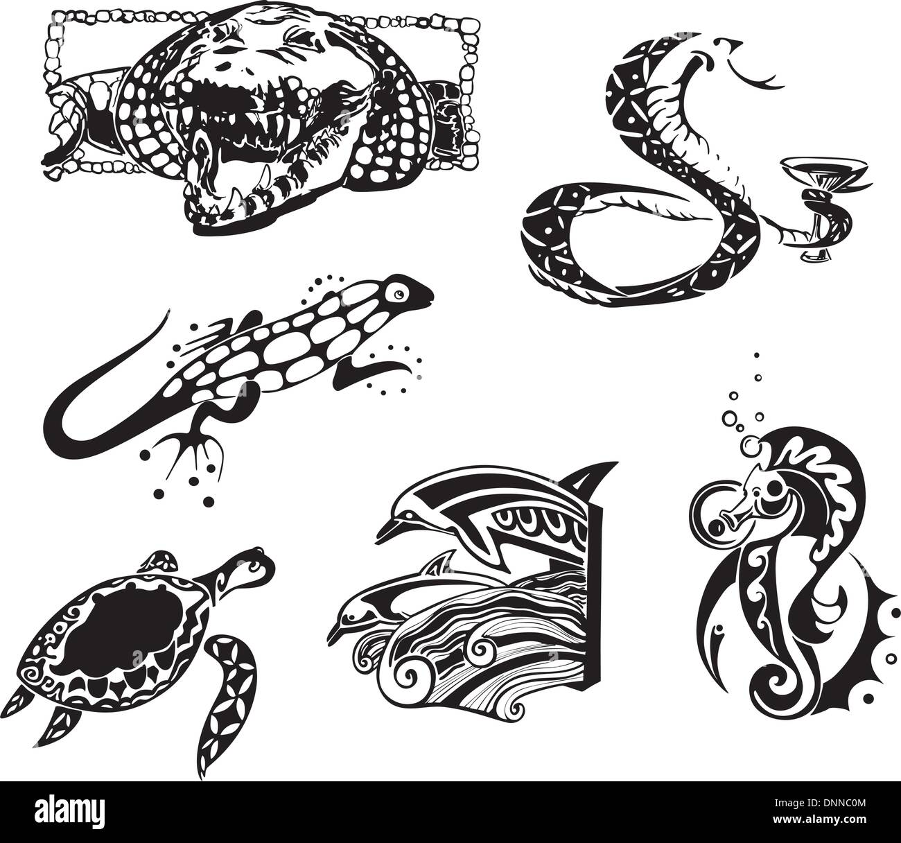 Sketches of reptiles and sea animals. Vector set Stock Vector Image & Art -  Alamy