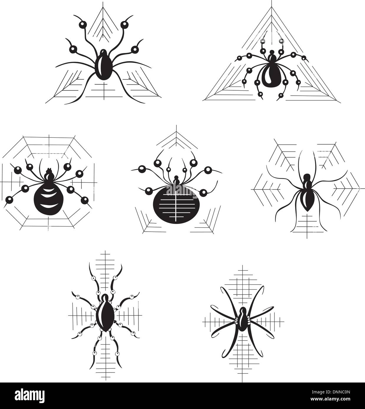 Vector set of decorative dingbats with spiders Stock Vector