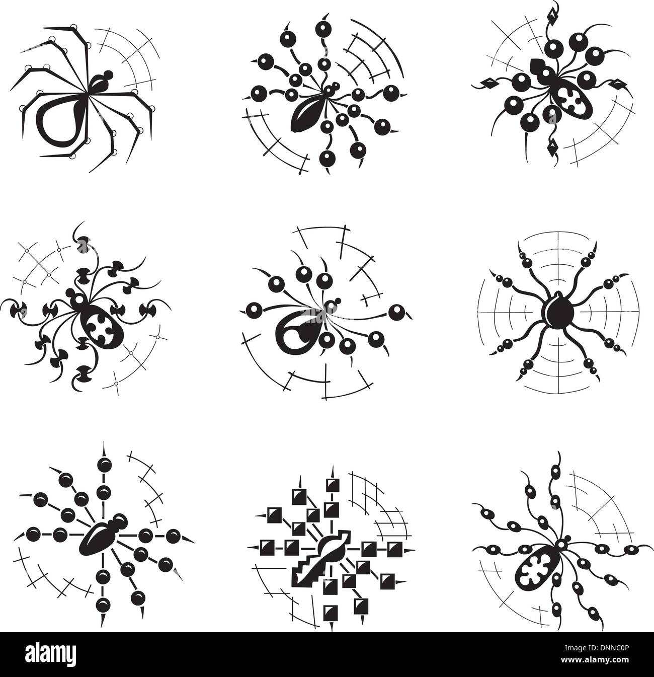 Vector set of decorative dingbats with spiders Stock Vector