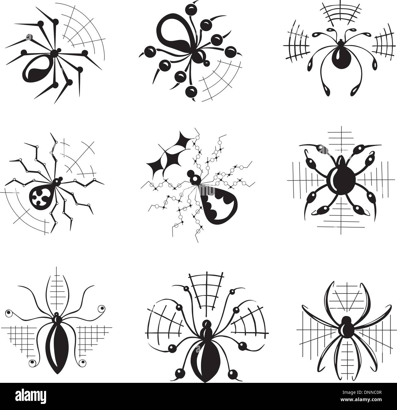 Vector set of decorative dingbats with spiders Stock Vector