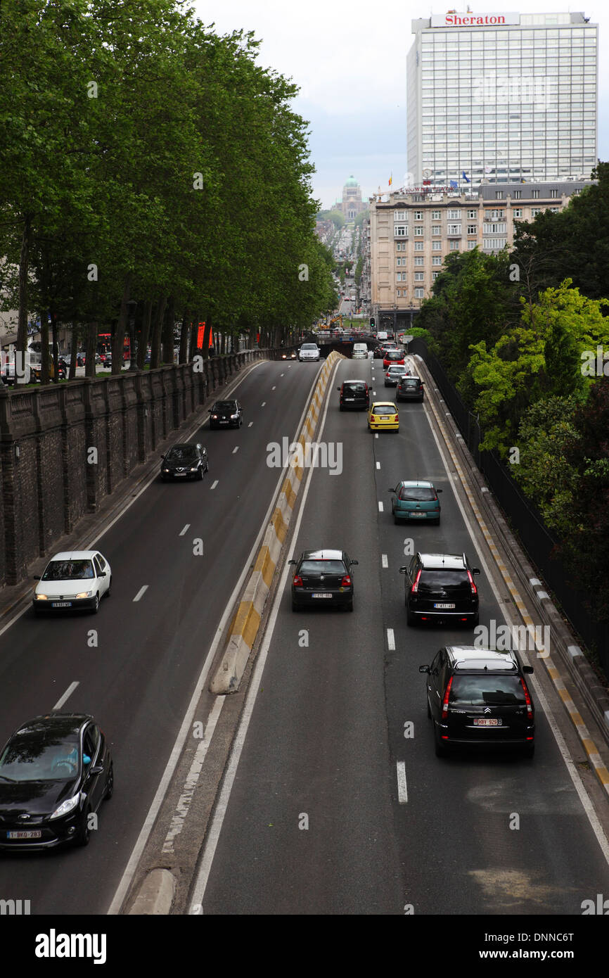 Traffic on the Boulevard du Jardin Botanique in Brussels, Belgium Stock