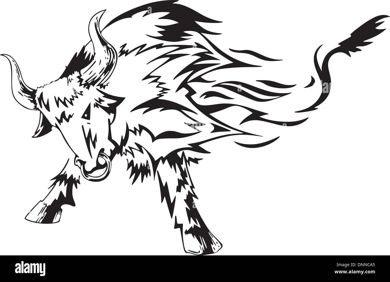 tribal bull tattoo, black and white vector illustration Stock Vector