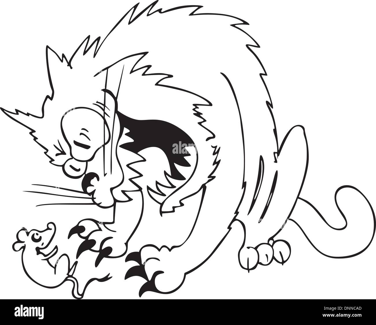 Aggressive Cat Caught A Mouse Cartoon Black And White Vector Stock Vector Image Art Alamy