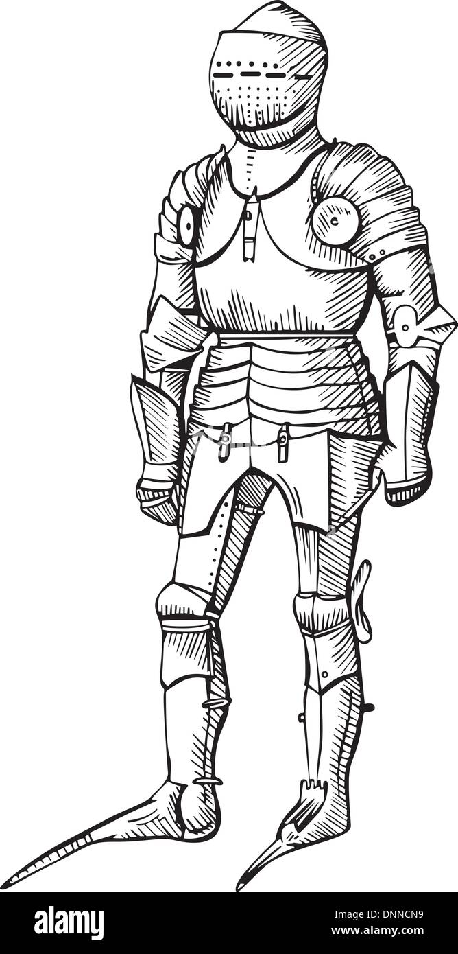 Medieval knight. Black and white vector illustration. Stock Vector