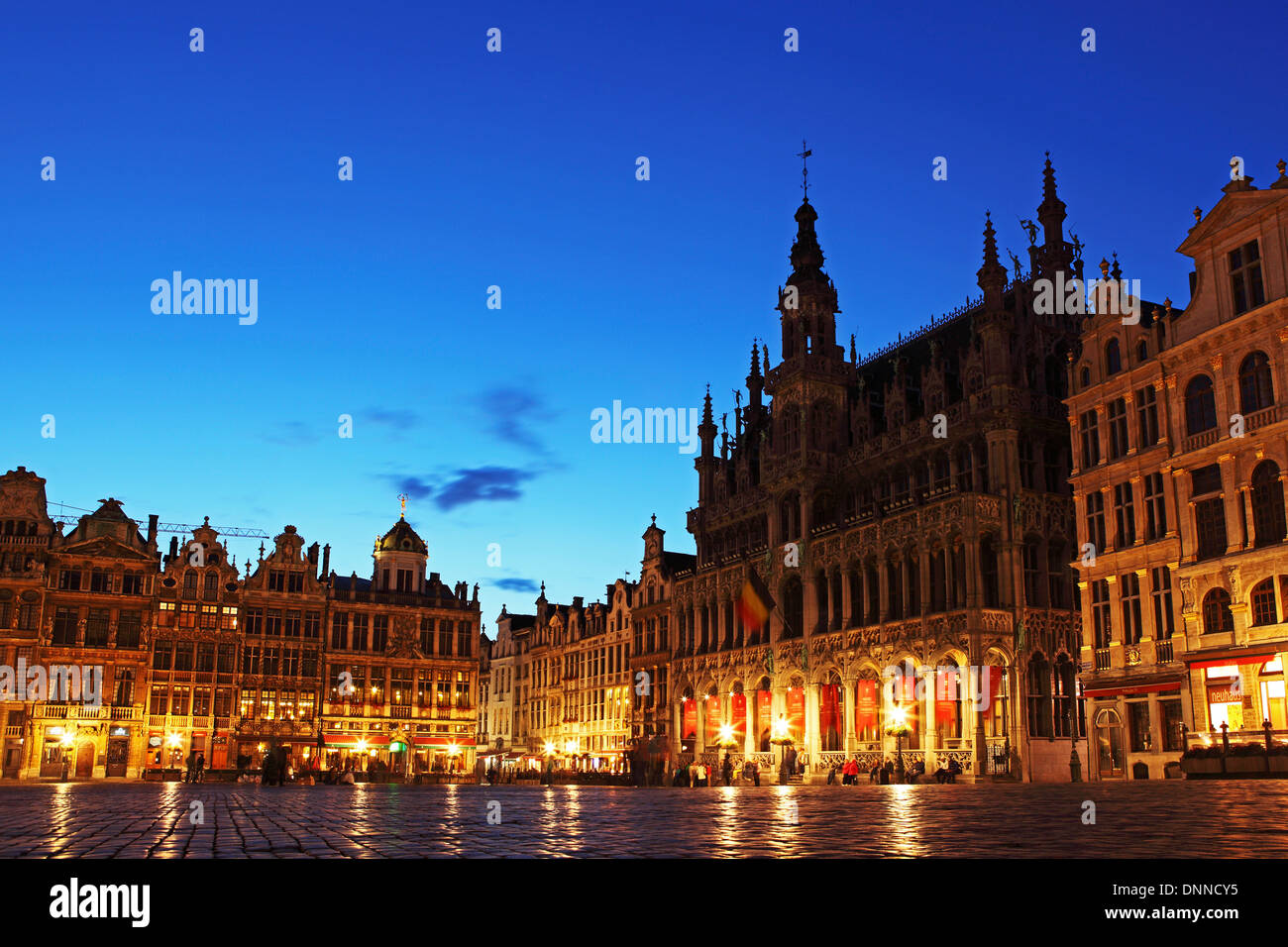 Evening on the Grand Place ('Grote Markt' and 'La Grand-Place') in Brussels, Belgium. Stock Photo